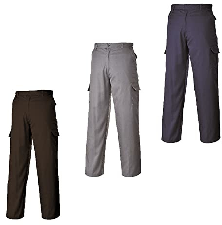 Portwest C701 Combat Trousers Bartacked at All Stress Points Ferrous Free | Grey, 44 Waist, UPF 40+, Straight Fit, Durable Polycotton Fabric, 35% Cotton, Hook and Bar Closure, Reinforced Seams