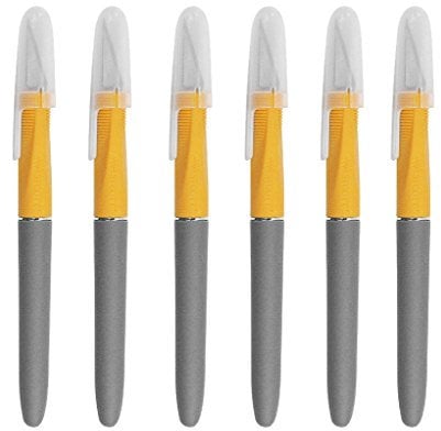 Westcott E-30403 00-I Skalpell Titanium Softgrip-Griff mit Schutzkappe, 6 Stück, 13 cm, grau/gelb