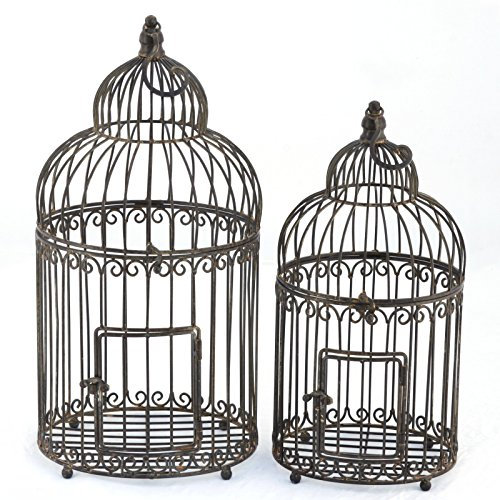 Deko Eisen Käfige 2er Retro Vogelkäfige 57+47 Antik braun rund Garten Blumendeko