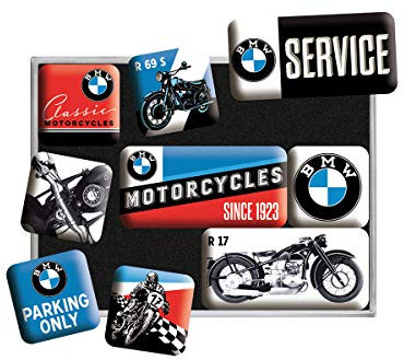 Nostalgic-Art Retro Kühlschrank-Magnete, 9 Stück, Original Lizenzprodukt (OLP), BMW – Motorcycles – Geschenk-Idee für BMW Accessoires Fans, Magnetset für Magnettafel, Vintage Design