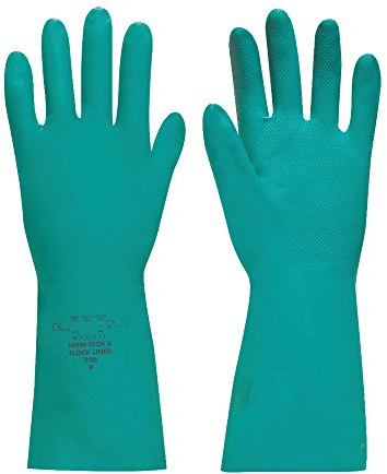 Polyco Nitri-Tech 925 Flock Lined Non-slip Diamond Pattern Green Nitrile Synthetic Rubber Glove, Size - 8