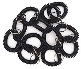 Bracelet porte-clés en plastique bobine extensible avec anneau inclus 10 Noir