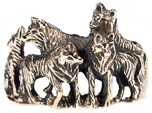 Windalf Ring NYMERIA 1.7 cm Wolfsrudel Schattenwölfe Edle Bronze (Bronze, 50 (15.9))