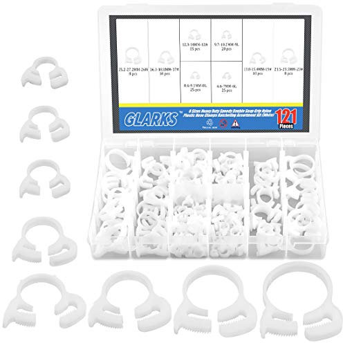 Glarks Lot de 121 colliers de serrage à cliquet robustes en nylon blanc, 8 tailles, 6,6 à 27,2 mm, assortiment de colliers de serrage à cliquet (blanc, 121 pièces)