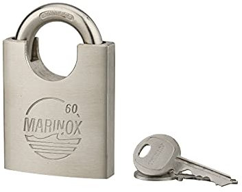 THIRARD Cadenas Marinox à Anse Épaulée, 60 MM Corps et Anse Inox Usage Extérieur Marin - Double Verrouillage à Goupilles - 2 Clés Acier- Anse Ø10 MM, Htr 37 MM, Largeur Utile 28 MM