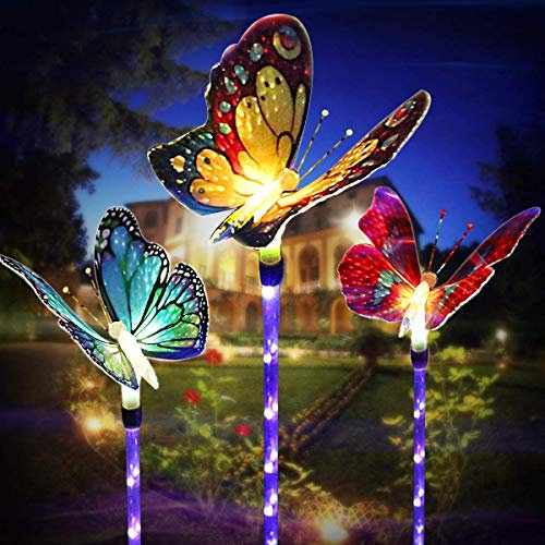 LED Luces Solar Exterior-3 Piezas Luces solares de jardín - cambio de color Fibra óptica Mariposas al aire libre decoraciones Aplicar para Cerca, Patio, Terraza, Patio, Entrada de auto