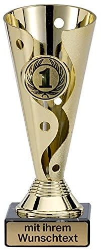 Deitert Pokal in Gold - Trophäe mit Wunschtext graviert und Sportemblem nach freier Auswahl - 15cm Sportpokal mit Marmorsockel für Ihre Siegerehrung A100