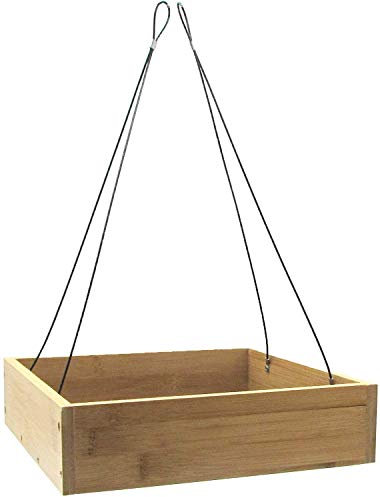 Eactive Premium Cedar Platform Tray Bird Feeder with Removable Tray and Cable, All-Season Hanging Bird Feeder