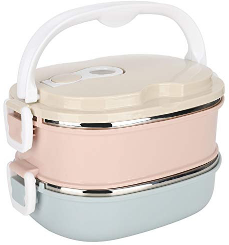 Fiambrera térmica, Fiambrera bento a prueba de fugas de 3 niveles Fiambrera apilable de acero inoxidable Fiambrera de comida caliente para adultos/hombres/mujeres, sin BPA(2 capas)