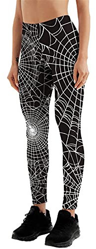 Sporthose Leggings für Damen Fitness Laufhose, Frauen weiße Spinnennetz-Drucken Hohe Taille dünne Yoga-Hosen Knöchellänge Stretchy Gym-Leggings-Trainingsstrumpfhose Fitnesshose Sports Running Workout