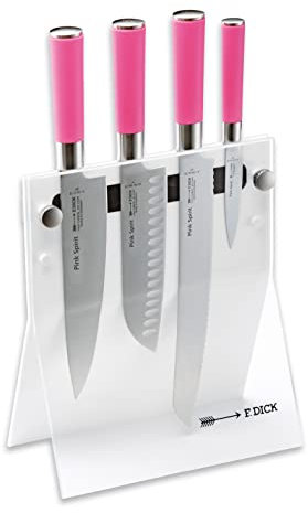 F. DICK Pink Spirit Messerblock 4Knives (Officemesser Santoku Küchenmesser Brotmesser, Messer-Set, aus hochlegiertem Edelstahl, Klinge lasergeprüft, X55CrMo14 Stahl, Griff Kunststoff) 8 1772 000-05-79