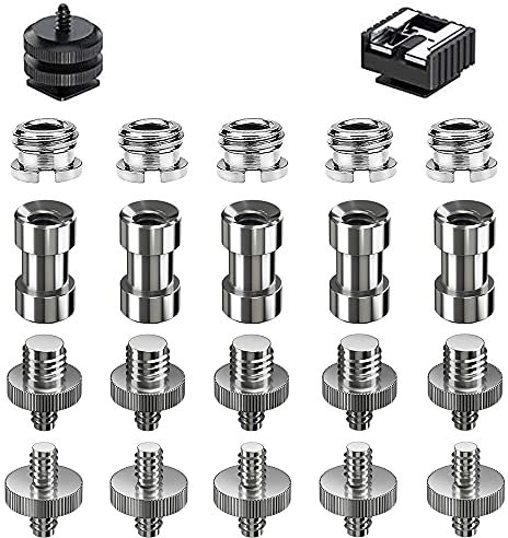 Adaptador Convertidor, CESFONJER 22 pcs 1/4 a 1/4 Tornillo 1/4 a 3/8 Adaptador Tornillo Tripode con flash zapata caliente a 1/4 hilo