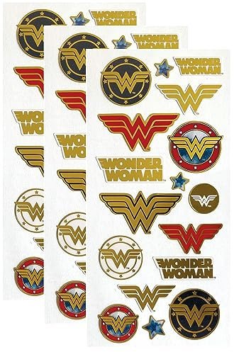 Playhouse DC Comics Wonder Woman Logos Emaille-Effekt Aufkleber Bogen – 3 Packungen