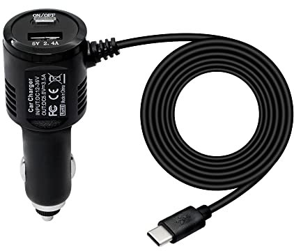 RIIEYOCA Dash Cam Charger Type c USB with Switch USB Port Fast Vehicle Charger Charging, for Most Dash Camera and GPS Navigation, Android Devices Charging(Cable:3.93ft)