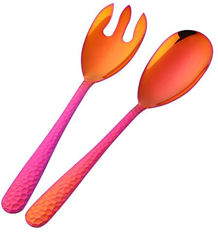 BISDARUN Magisch Rot 2 Stück Salatbesteck, Salat Servierset aus Edelstahl, Salatlöffel und Salatgabel