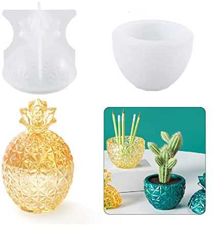 Yalulu Aufbewahrungsbox Silikonformen, Ananas Diamant Schmuckschachtel Resin Gießform mit Deckel, Storage Box Gießharz Resin Formen, Vorratsdosen Epoxidharz Formen