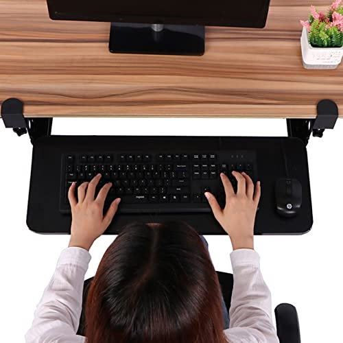 LAErper Push-Pull Keyboard Tray for Storage Under The Table - Clamp-On Keyboard Drawer - Sliding Keyboard Shelf Easy Installation - Ergonomic Desk Extender Wrist Rests Arm Support/Black/75Cm * 25Cm