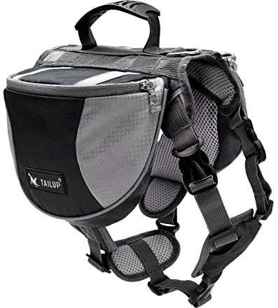 PETCUTE Satteltasche Hunderucksack für Mittlere Große Hunde, Haustier Einstellbare Satteltasche für Reisen Wandern Training, Reflektierende Wasserdicht Hund Reisen Wanderrucksack mit Griff