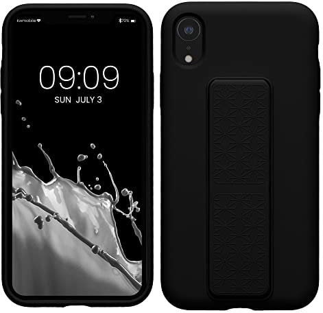 kwmobile Case Compatible with Apple iPhone XR - Case with Hand Strap and Stand Soft TPU Silicone Coating - Black