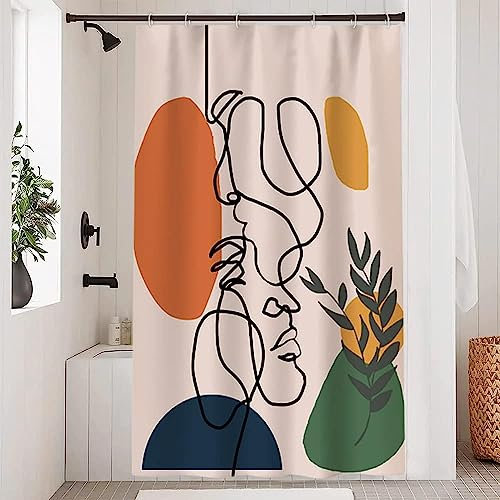 Uiiooazy Rideau Douche Visage Abstrait, Rideau de Douche Anti Moisissure Terracotta Géométrique Rideaux de Baignoire Tissu Imperméable Lavable Rideaux Salle de Bain avec 8 Crochets 120x180cm