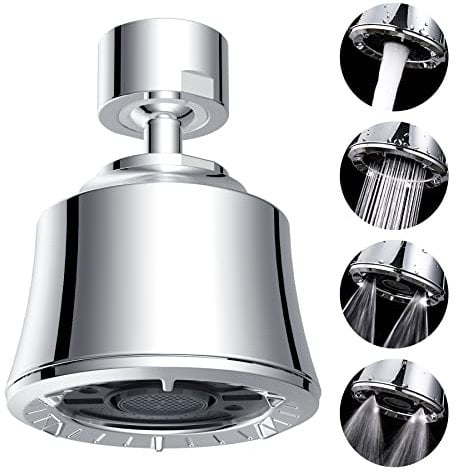 Hibbent 4 Spray Modes Kitchen Sink Aerator Big Angle Swivel Faucet Aerator Kitchen Faucet Attachment Swivel Sprayer- 360-Degree Swivel- Polished Chrome(FM22