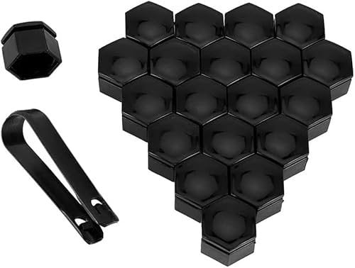 GANDE 20 Pcs Car Wheel Nut Covers Caps Set for Smart fortwo forfour 453 451 450, Anti-Theft Dust Rust Hexagonal Hub Bolt Screw Protection Cover,17mm-Black