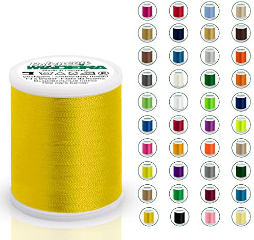 Madeira Polyneon 40 Original | 1.000 m Spule | Stickgarn für Stickmaschine | Maschinenstickgarn | Garn zum Sticken | Stickset (1971 Canary Gold)