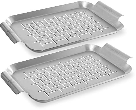 grillart® Bandeja para barbacoa de acero inoxidable (juego de 2), cesta para barbacoa de pescado y bandeja para brochetas utilizables, uso universal y especialmente duradero, el accesorio ideal para