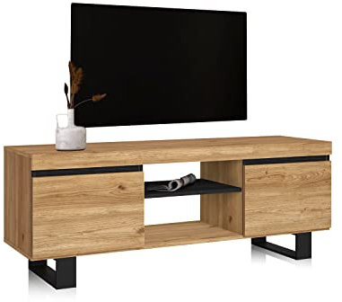 duehome | Mueble TV con 2 Puertas, Mueble Salón, Almacenaje Comedor, Modelo Ebos, Acabado en Roble Nude y Ceniza, Medidas: 140 cm (Largo) x 39,6 cm (Fondo) x 53 cm (Alto)