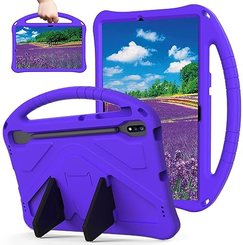 Sfulatdc Tablet Case Compatible with Samsung S10+/S9 FE+/S7 FE 12.4 inch, Shockproof Cover with Handle Stand Lightweight for Galaxy S9 Plus S8+ S7 Plus Purple