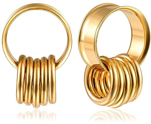 Vankula Ohr Tunnel 1 Paar Double Flared Flesh Plugs 10 Ringen Edelstahl für männer damen Ohrpiercing Gestreckte Schmuck 14mm(9/16) Gold
