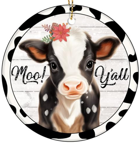 365Rustic 2 Side Printed Cute Cow Christmas Ornaments 2024, Keepsake for Women, Men and Friends, Farmhouse Ornament Christmas Decoration for Tree, Christmas Tree Decorations