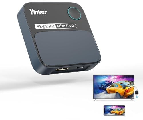 4K60Hz HDMI Wireless Dongle, Yinker 4K@60Hz 5G Miracast Adapter für iOS, MacOS, Android, Windows, Kompatibel mit Miracast, Airplay, DLNA Quer- oder Hochformat