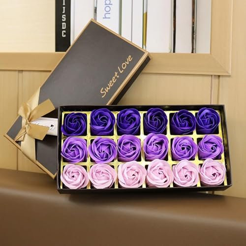 18Pcs Rose Floral Scented Bath Soap Plant Essential Oil Rose Soap Rose Flower Petals Shaped Soap Best Gift for Anniversary Wedding Valentine’s Day Mother's Day (Purple)