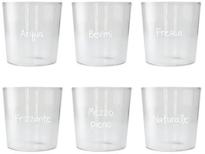 WD Lifestyle - Set 6 Bicchieri in Vetro Borosilicato 300ml Decorati con Aforismi