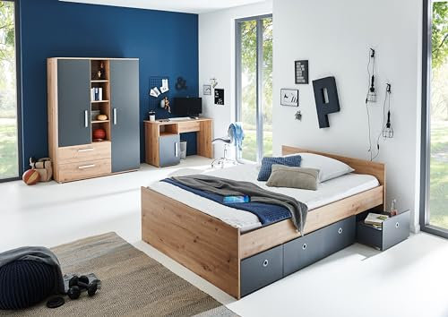 Arthur Berndt Jugendzimmer Set Alessio 4-TLG. Kleiderschrank Jugendbett 120 x 200 cm Bettschubkästen Schreibtisch