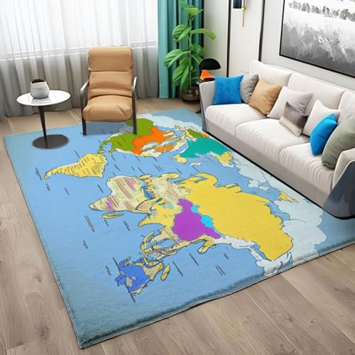 PICUAL Teppich Wohnzimmer Weltkarte 160x230 cm Home Teppich Wohnzimmer Schlafzimmer Jugendzimmer Kurzflor Modern Wohnzimmerteppich Waschbar rutschfest