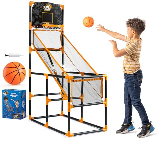 SLAM STARS Basketball Arcade Game, Complete Basketball Set for Kids with Net, Stand, Ball and Pump, Indoor Use, Orange