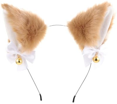 AORHOFJ 1 Pièces Serre-Tête d'halloween,Fox Ears,Masque Loup Garou,Serre-Tête Fait Main en Fausse Fourrure avec Oreilles De Loup pour Halloween, Noël, Cosplay, Fête,Queue de Renard