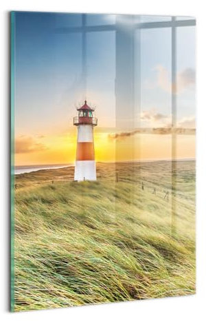 Wallfluent Wanddekoration 20x30cm Wandbild Mit Motiv Bild Gehärtetes Glas Für die Küche Badezimmer und Schlafzimmer Glasbild Dicke 4mm - List Leuchtturm auf Sylt