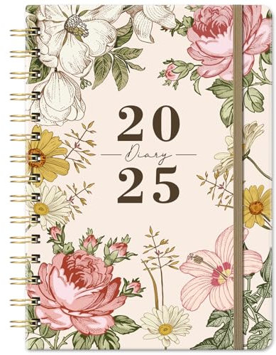 A5 Diary 2025 - Week to View, Jan. 2025 to Dec. 2025, 21.5 x 15.5 x 1.5 cm, Beige
