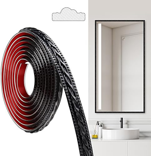 JUNART Moulures en PVC, 300cm×2cm, Autocollantes, Pour Plafonds, Moulures Murales Pour Bordures de Murs, Cadres de Miroirs, Plafonds, Plinthes, Armoires(Noir)