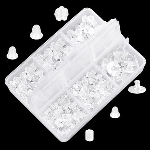 XOKL 292 Pezzi di Ferma Orecchini 6 Stili di Ferma Orecchini di Sicurezza Ferma Orecchini in Silicone Ferma Orecchini in plastica per Orecchini Trasparenti Ferma Orecchini per Donne