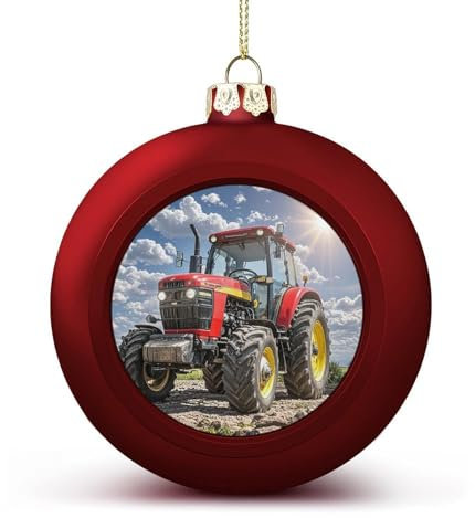Weihnachtskugel mit Traktor-Motiv, 4,1 cm, rot, glitzernd, hängende Weihnachtskugeln für Weihnachtsbaum-Anhänger, dekorative Weihnachtsbaumkugeln für Weihnachtsbaumschmuck, 2 Stück