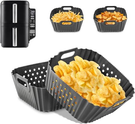 FJNATINH 2 Stück Airfryer Zubehör für Ninja Double Stack XL SL300 7.6L,Reusable Ninja Airfryer Accessories,Reusable Instead of Baking Paper,Grau