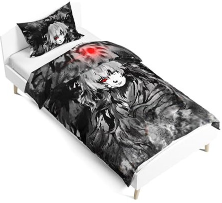 Tokyo Ghoul Bettwäsche-Set Anime Kaneki Ken/Kirishima Toka/Kamishiro Rize Einzelbett-Bettwäsche-Set, 1 Kissenbezug und 1 Bettbezug