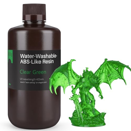 ELEGOO 405nm Wasser Waschbares ABS Like Resin, Klares Grün 1KG | Hohe Zähigkeit, hohe Haltbarkeit, Water Washable 3D Drucker Rapid Harz für LCD/DLP 3D Drucker