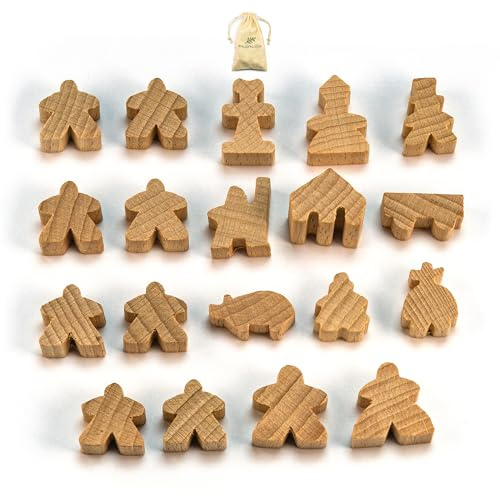 Waldfelsen® Spielfiguren passend für Carcassonne - 8 Meeple und 11 Sonderfiguren für das Grundspiel, die 10 Erweiterungen und die Minis 2 und 6 (Farbe: Blanko)