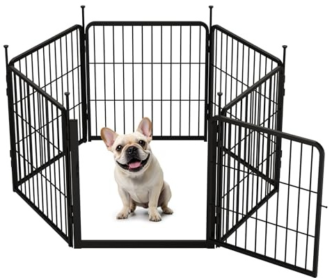 SunsGrove 6-teilig Welpenlaufstall 60cm Hoch, Schwerlast Hundestall für drinnen mit 1 Türen, Anti-Rost Hundezaun, Automatische Verriegelung，Pet Playpen for Yard RV Camping, Schwarz