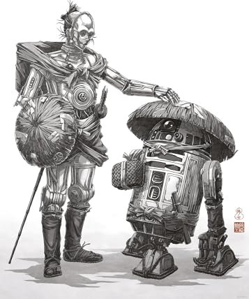 Komar Wandbild- Star Wars Vision Samurai Droids - Größe 50 x 70 cm - Poster, Kinderzimmer, Dekoration - gerollt ohne Rahmen, Schwarz-Weiß